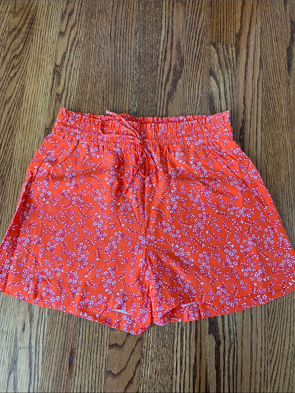 LOFT Orange Floral High-Waist Elastic Shorts